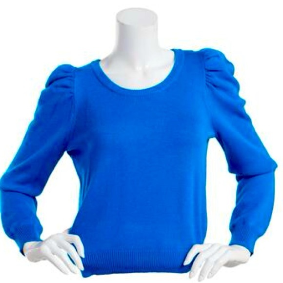 Pink Rose Puff Sleeve & Ribbed Hem Crew Neck Sweater Blue Sz M/L - Picture 1 of 13
